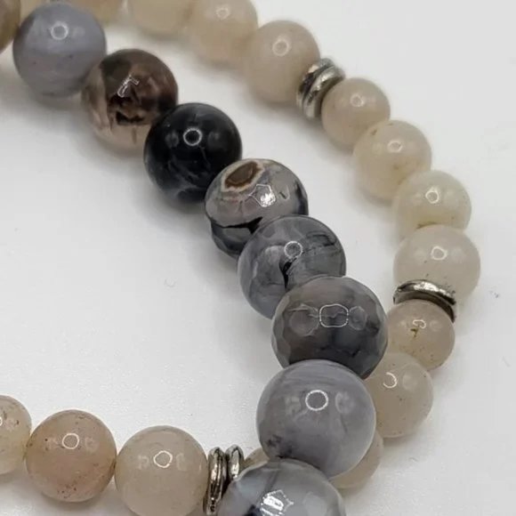 Agate Stretch Bracelet Set with Lucky Elephant Charm: - Picture 6 of 10